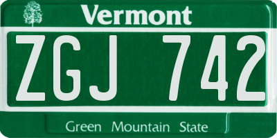 VT license plate ZGJ742