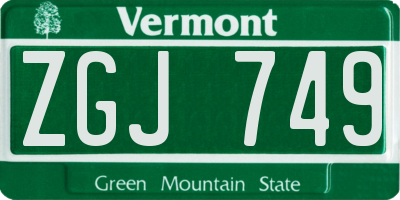 VT license plate ZGJ749