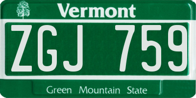 VT license plate ZGJ759