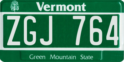 VT license plate ZGJ764