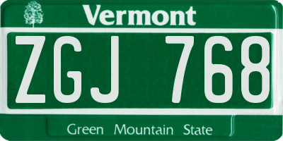 VT license plate ZGJ768