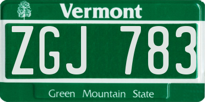 VT license plate ZGJ783