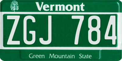 VT license plate ZGJ784