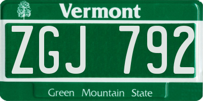 VT license plate ZGJ792
