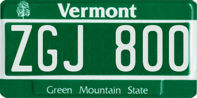 VT license plate ZGJ800
