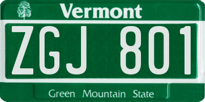 VT license plate ZGJ801