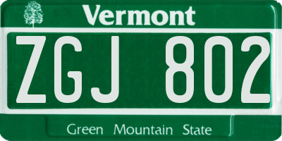 VT license plate ZGJ802