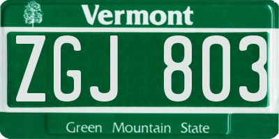VT license plate ZGJ803