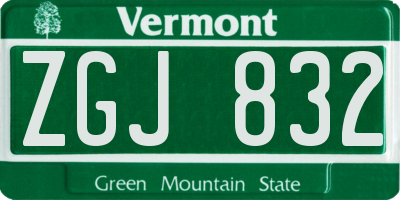 VT license plate ZGJ832
