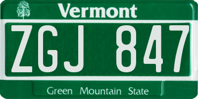 VT license plate ZGJ847