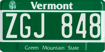 VT license plate ZGJ848