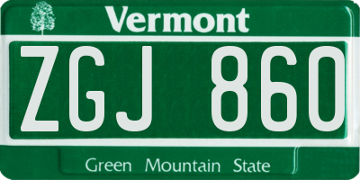VT license plate ZGJ860