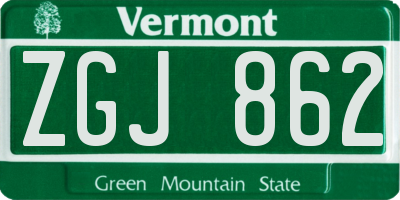 VT license plate ZGJ862