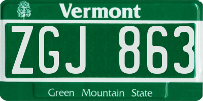 VT license plate ZGJ863