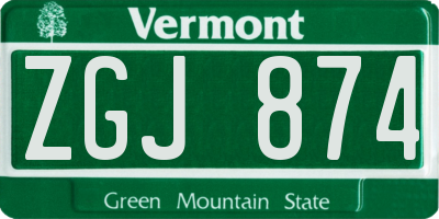 VT license plate ZGJ874