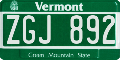 VT license plate ZGJ892