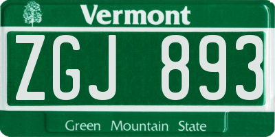 VT license plate ZGJ893