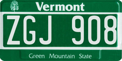 VT license plate ZGJ908