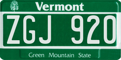 VT license plate ZGJ920