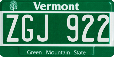 VT license plate ZGJ922