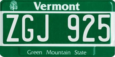 VT license plate ZGJ925