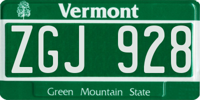 VT license plate ZGJ928