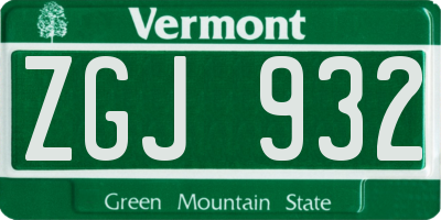 VT license plate ZGJ932