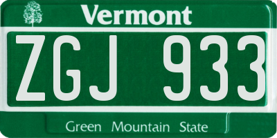 VT license plate ZGJ933