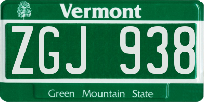 VT license plate ZGJ938