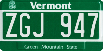 VT license plate ZGJ947
