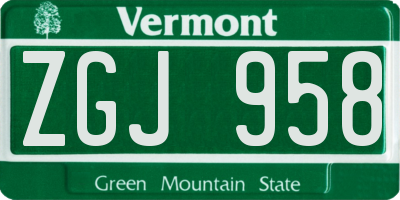 VT license plate ZGJ958