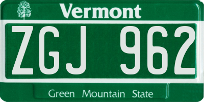 VT license plate ZGJ962