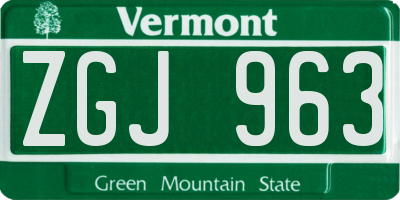 VT license plate ZGJ963