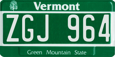 VT license plate ZGJ964