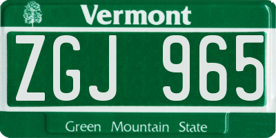 VT license plate ZGJ965