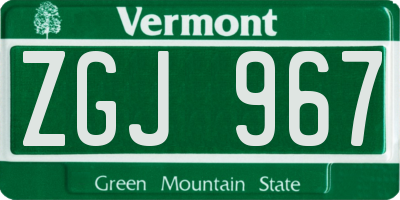 VT license plate ZGJ967