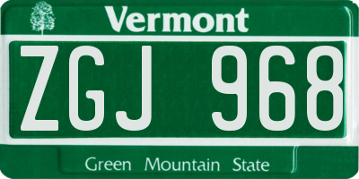 VT license plate ZGJ968