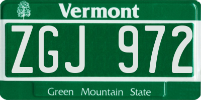 VT license plate ZGJ972