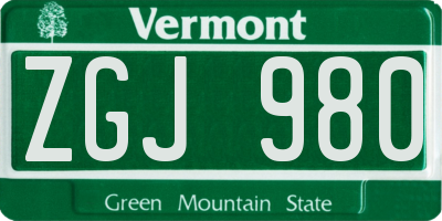 VT license plate ZGJ980