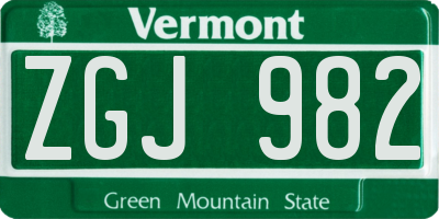 VT license plate ZGJ982