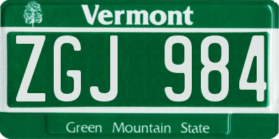 VT license plate ZGJ984