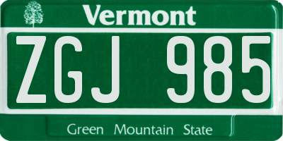 VT license plate ZGJ985