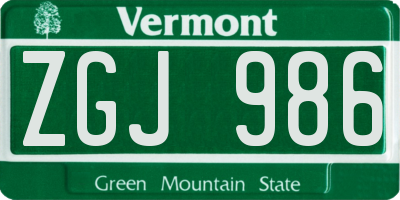 VT license plate ZGJ986