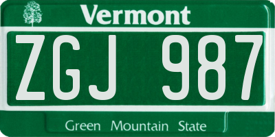 VT license plate ZGJ987
