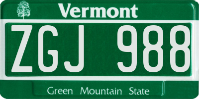 VT license plate ZGJ988