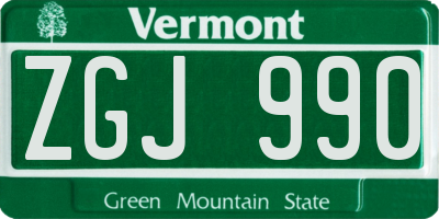 VT license plate ZGJ990
