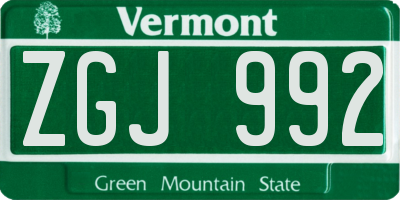 VT license plate ZGJ992