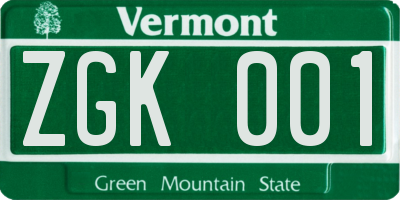 VT license plate ZGK001