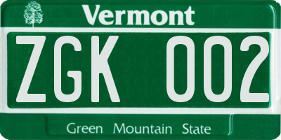 VT license plate ZGK002