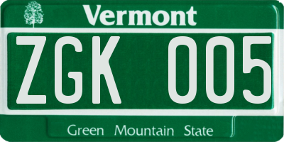 VT license plate ZGK005